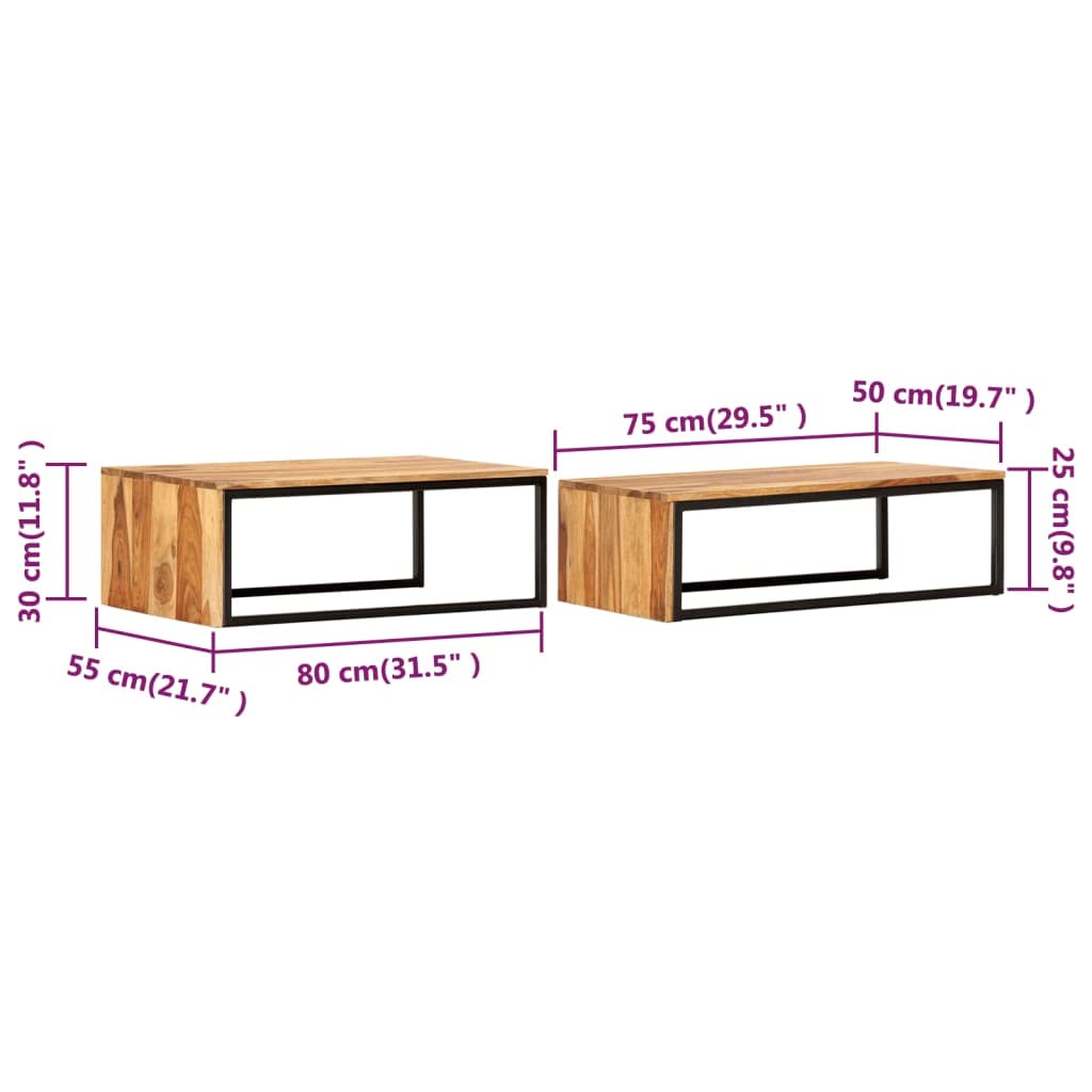 2 pcs Solid Sheesham Wood Nesting Tables E175