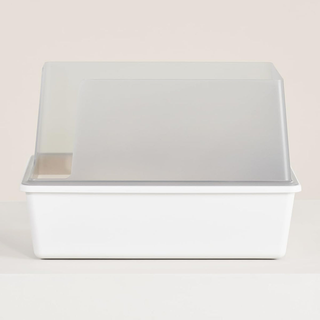 High Sided Cat Litter Box Open Top Anti-Stick Plastic White/Gray F244899