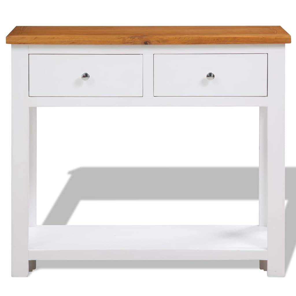 Solid Oak Wood Console Table with 2 Drawers and Shelf Z601392