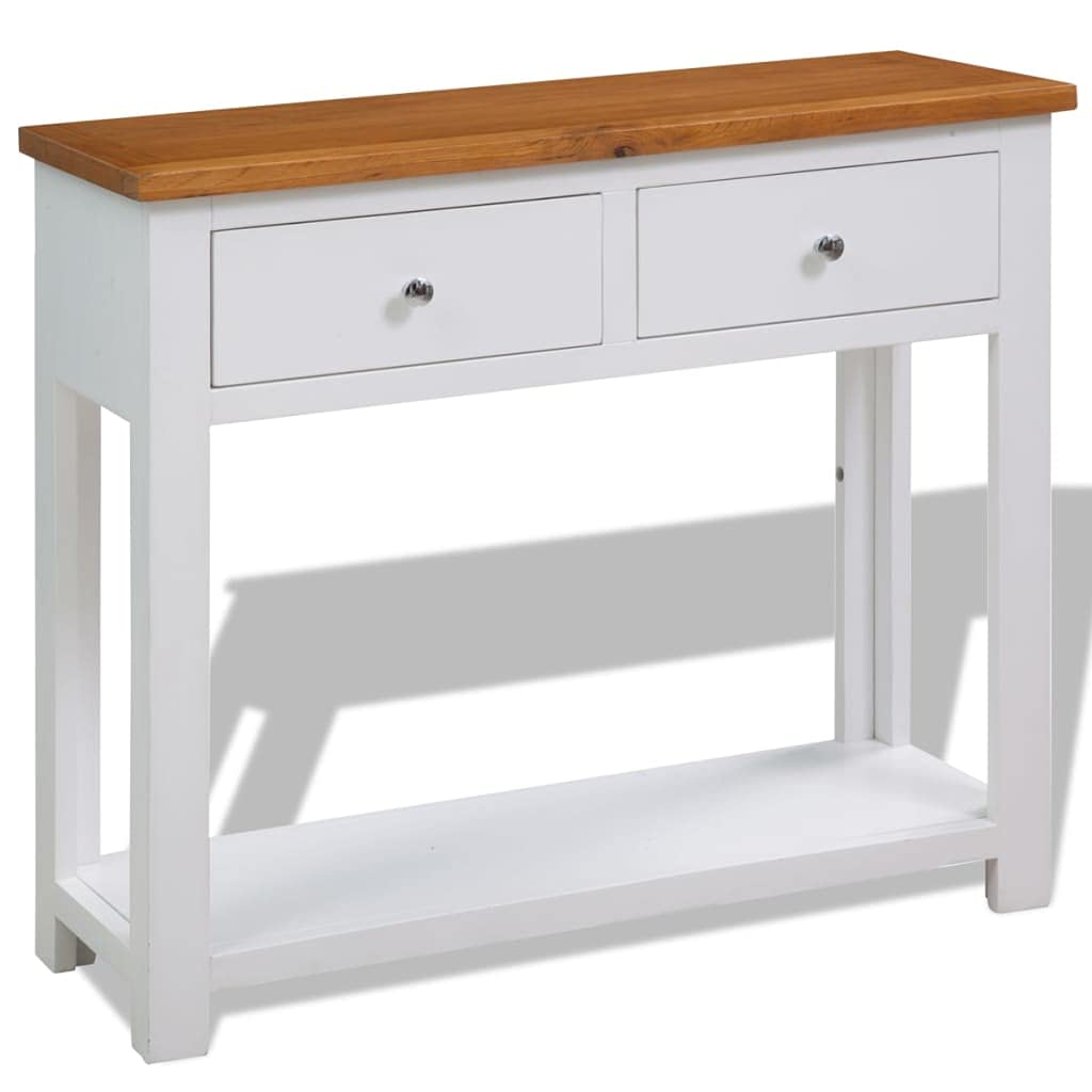 Solid Oak Wood Console Table with 2 Drawers and Shelf Z601392