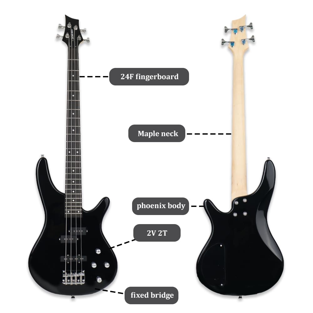 Black Full Size 24 Fret 4 String PJ Electric Bass Guitar V895422