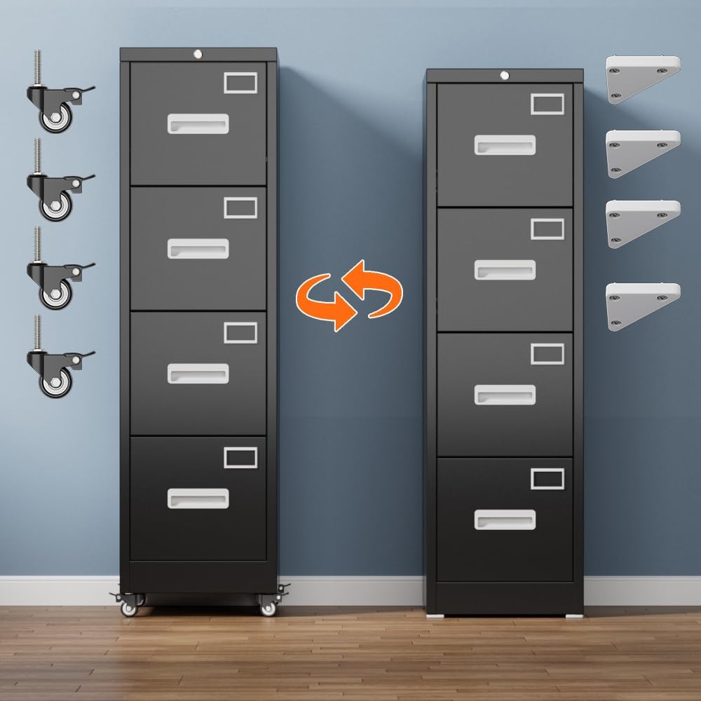 4 Drawer Metal File Cabinet with Lock, Black J831547