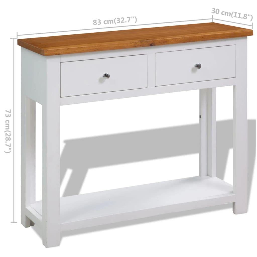 Solid Oak Wood Console Table with 2 Drawers and Shelf Z601392