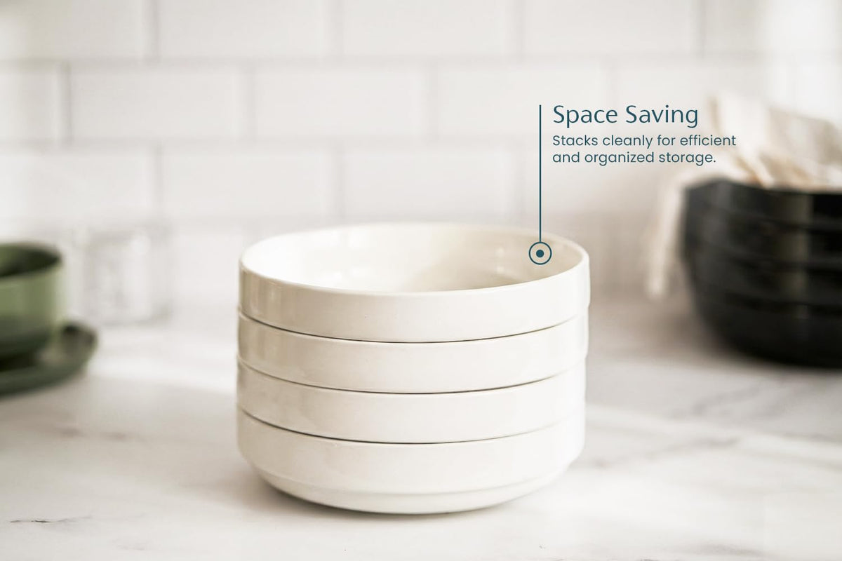 Ceramic Pasta Bowls Set of 4 White P353735