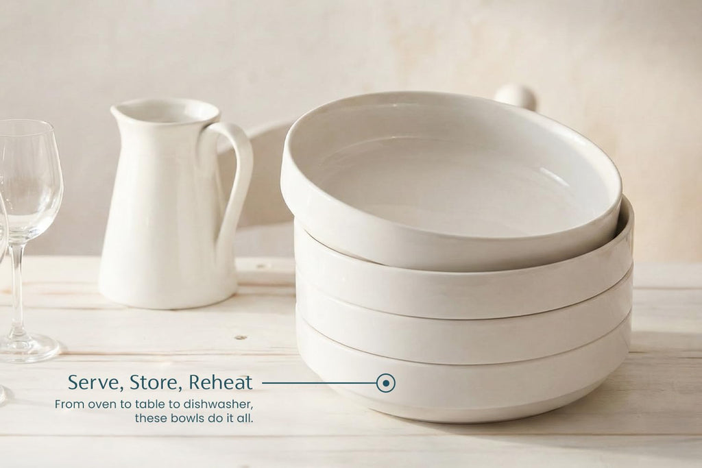 Ceramic Pasta Bowls Set of 4 White P353735