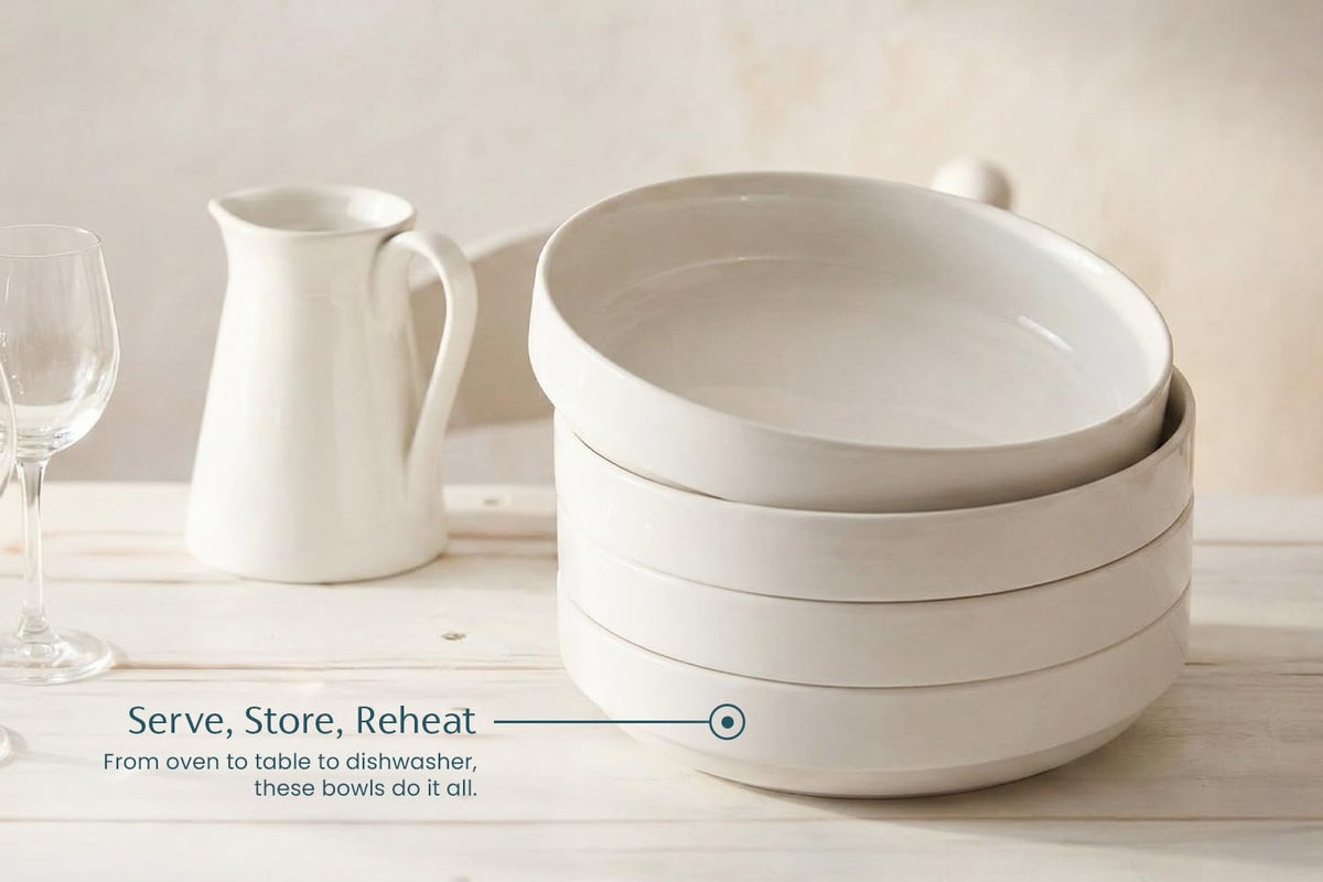 Ceramic Pasta Bowls Set of 4 White P353735