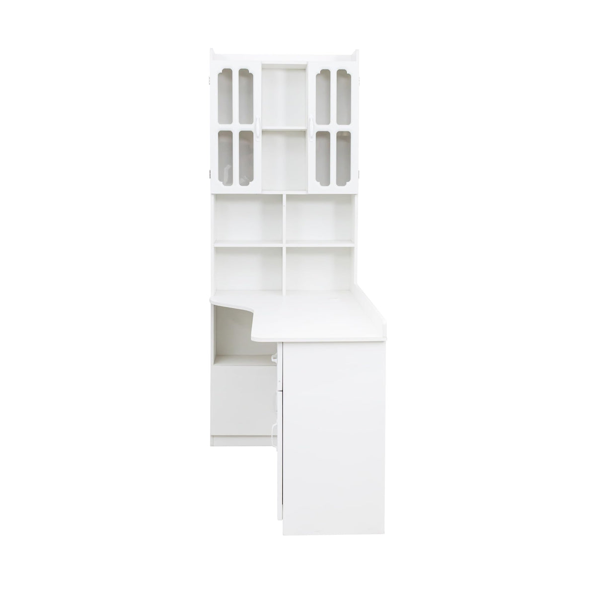 White L Shaped Corner Computer Desk with Bookshelf and Drawer I595620