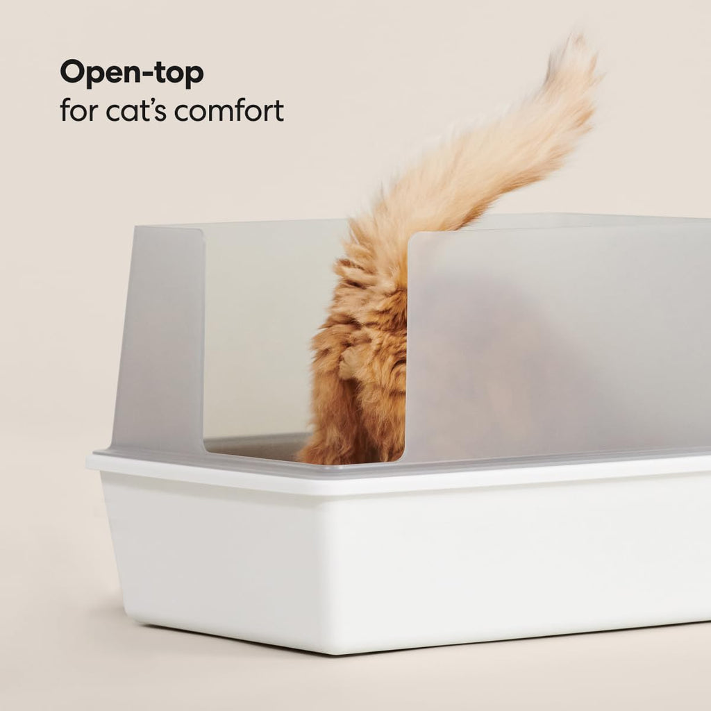 High Sided Cat Litter Box Open Top Anti-Stick Plastic White/Gray F244899