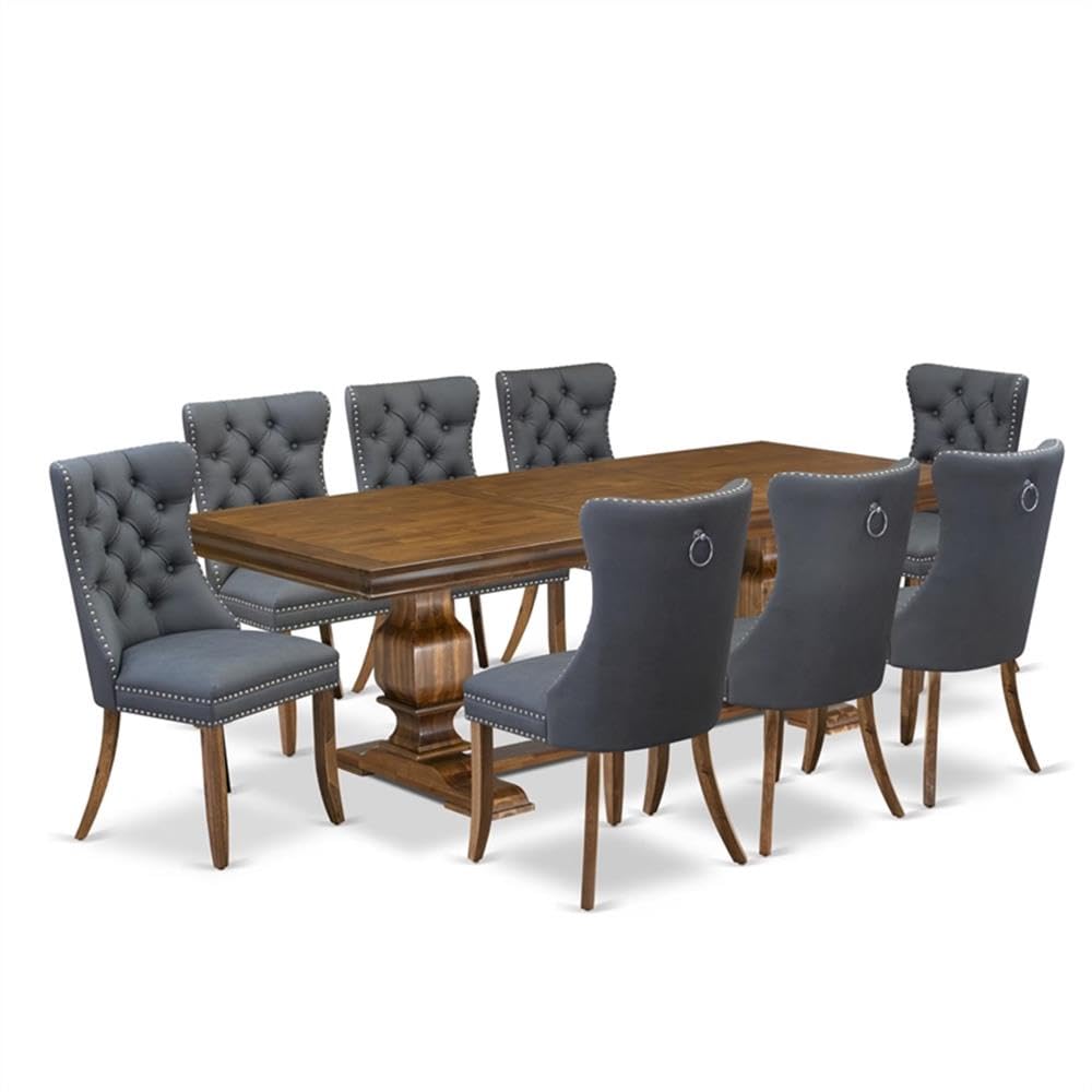 9-Piece Acacia Wood Dining Table Set with Faux Leather Chairs P613