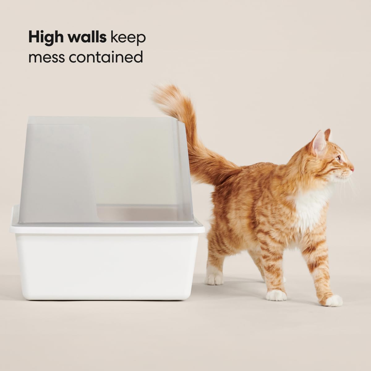 High Sided Cat Litter Box Open Top Anti-Stick Plastic White/Gray F244899