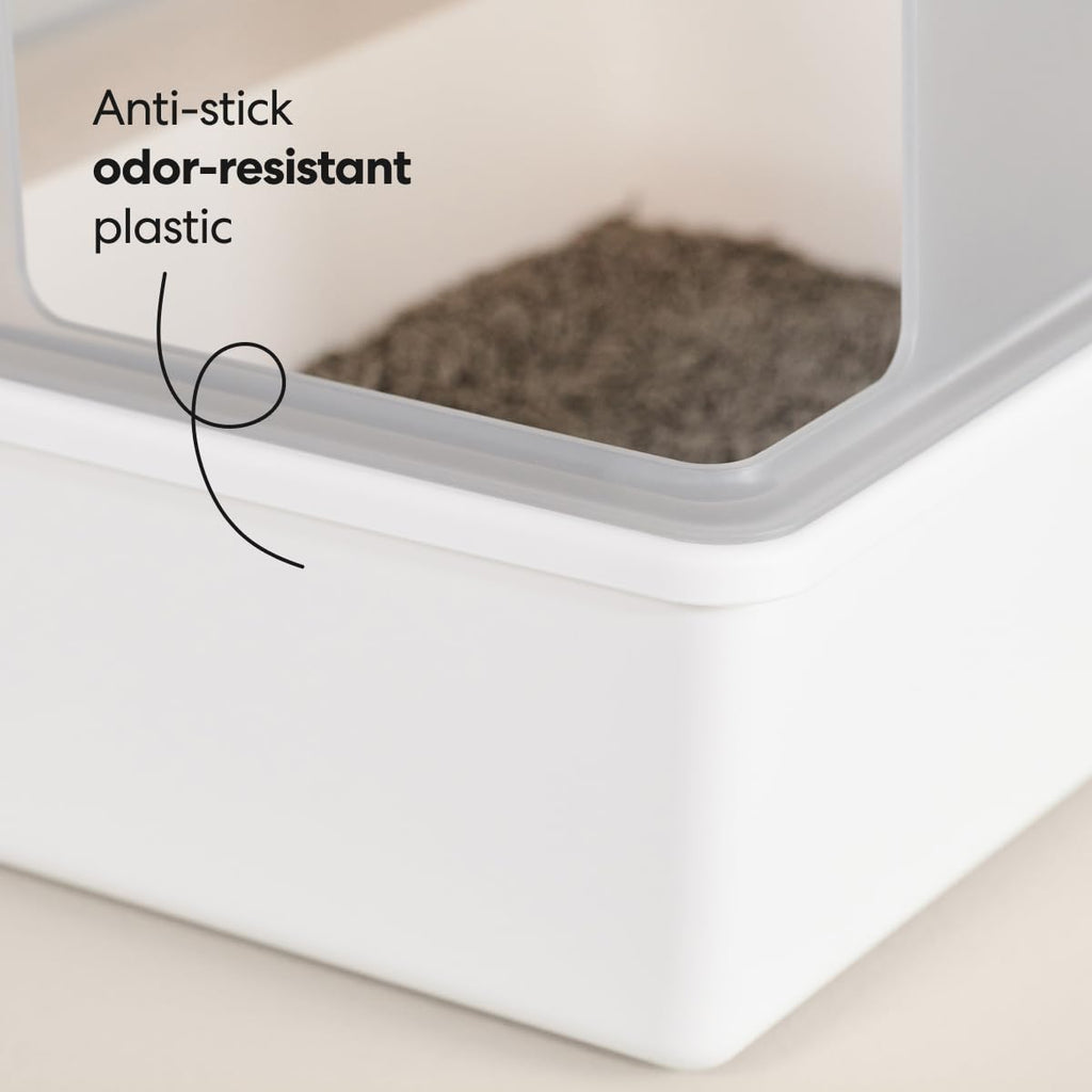 High Sided Cat Litter Box Open Top Anti-Stick Plastic White/Gray F244899