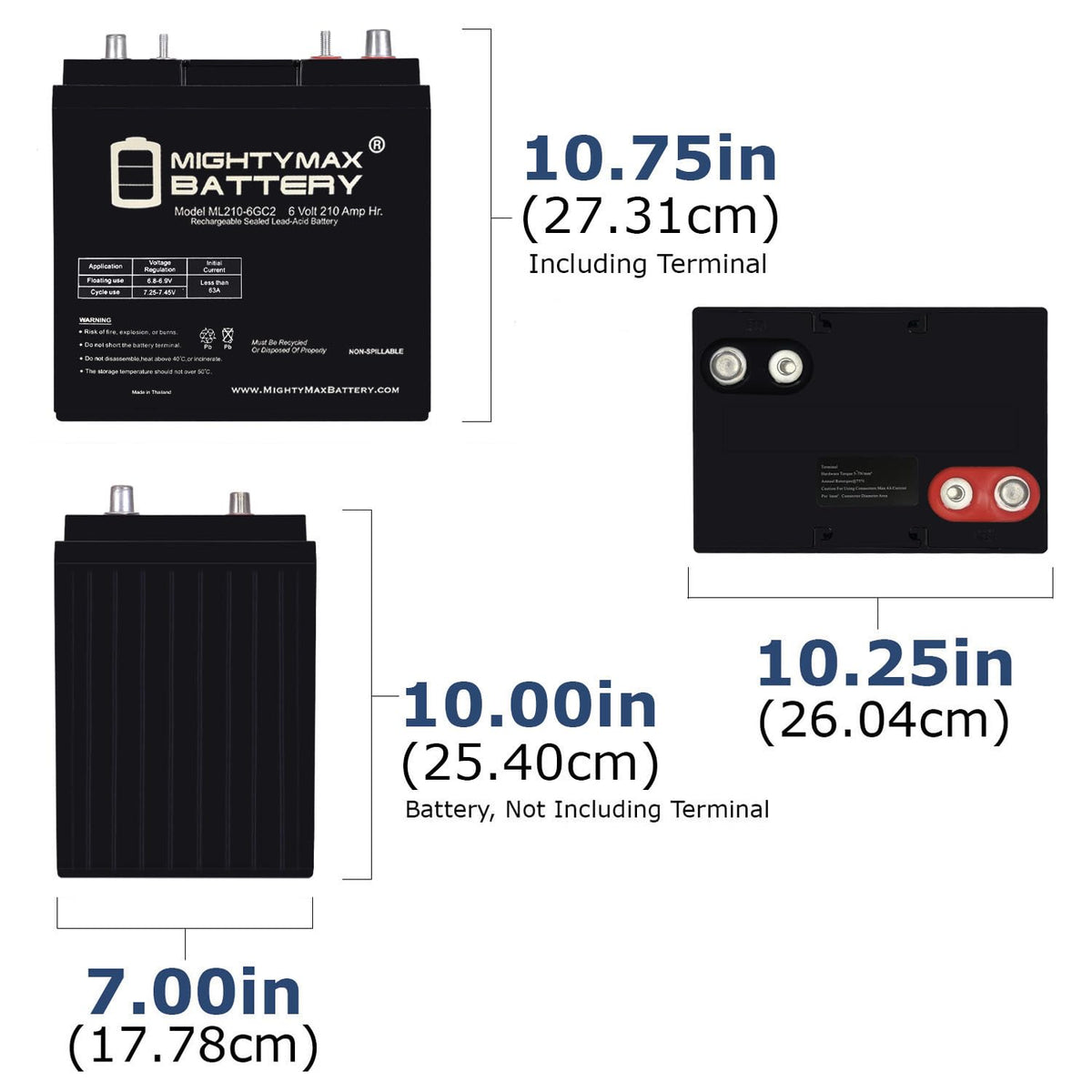 6V 210AH Dual Terminal SLA Replacement Battery 4 Pack Y222