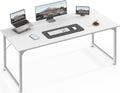 55 Inch White Computer Desk with Metal Frame S552646