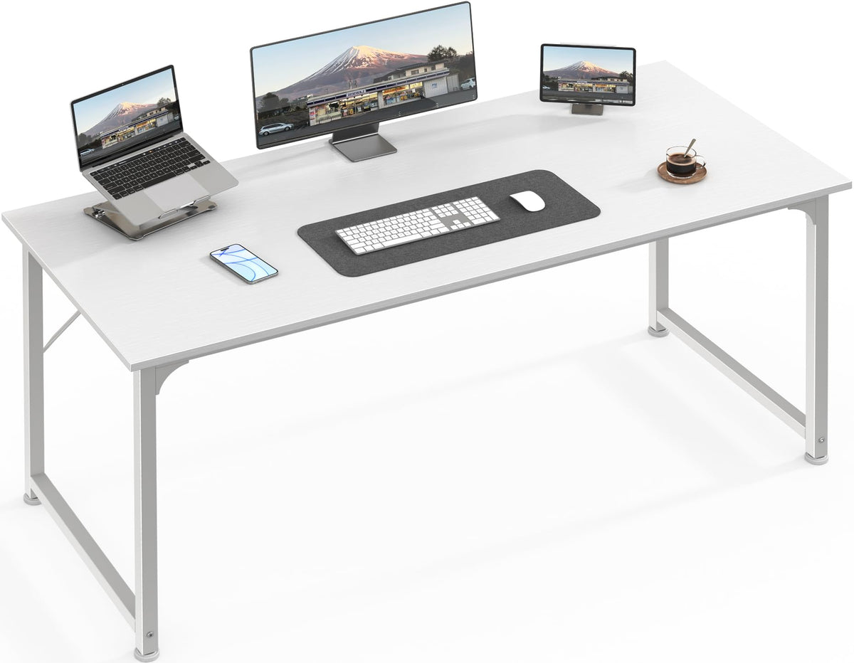 55 Inch White Computer Desk with Metal Frame S552646