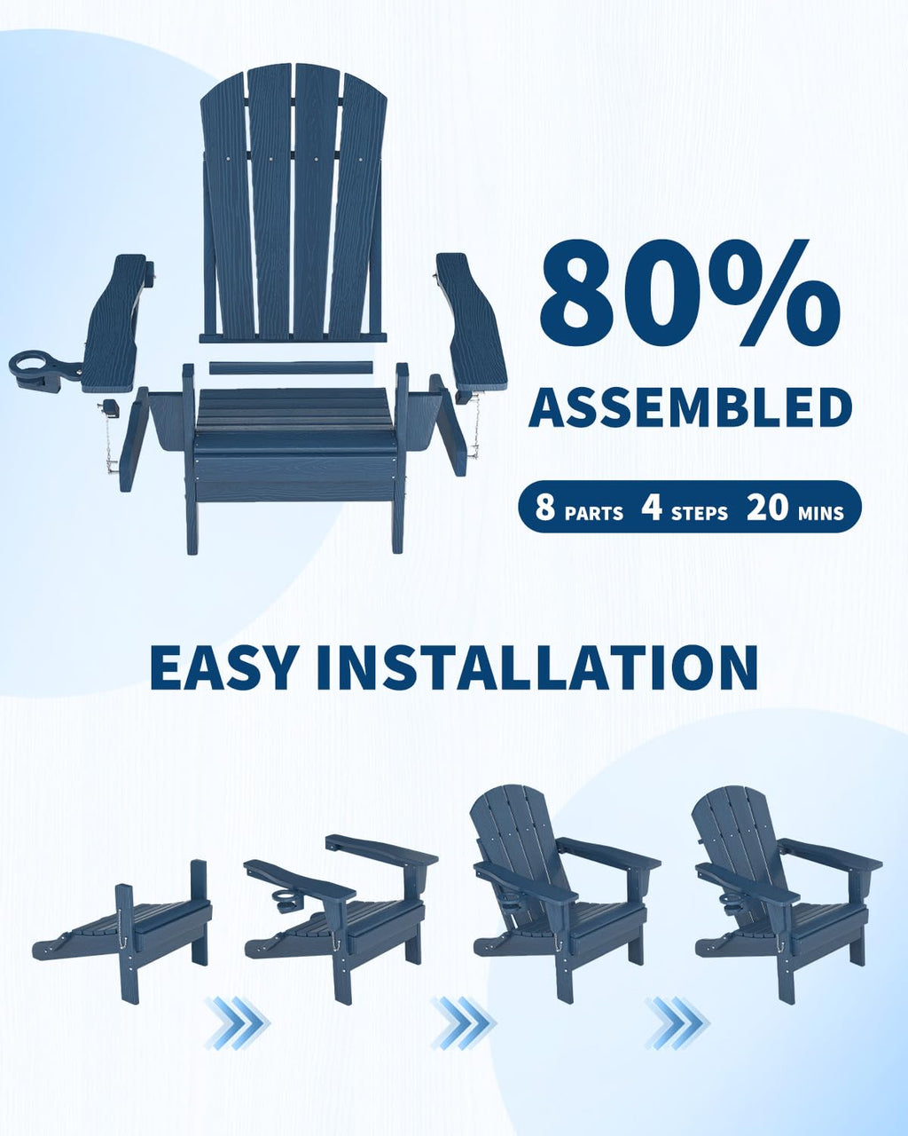 HDPE Folding Adirondack Chair Set of 2 with Side Table, Navy Blue P523724