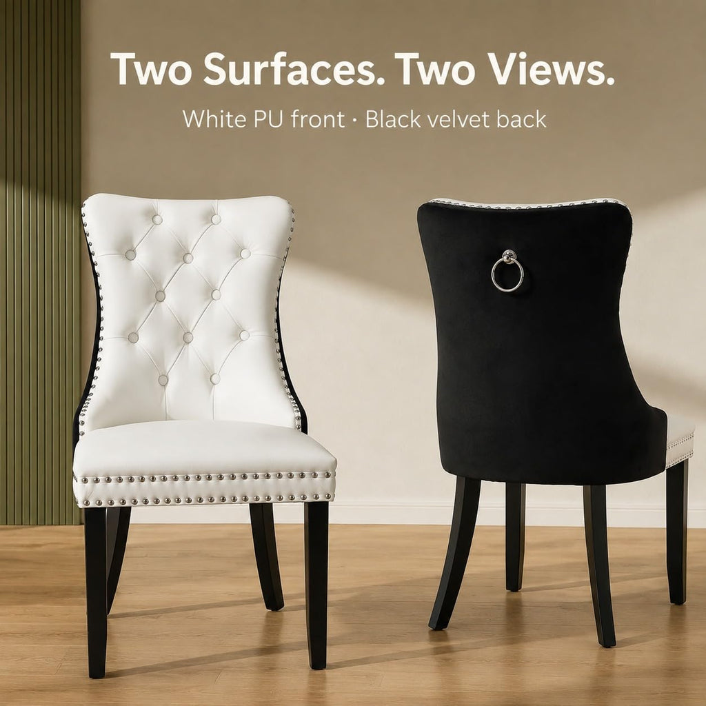 White Black PU Dining Chairs Set of 6 D427113