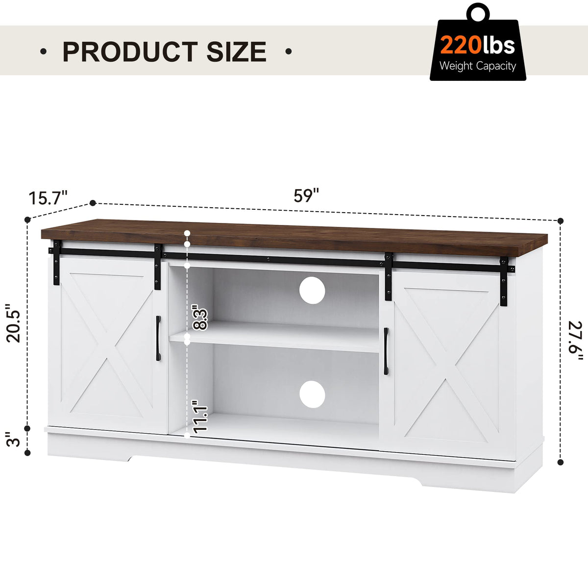 Farmhouse TV Stand Entertainment Center for 65 Inch TV A60599