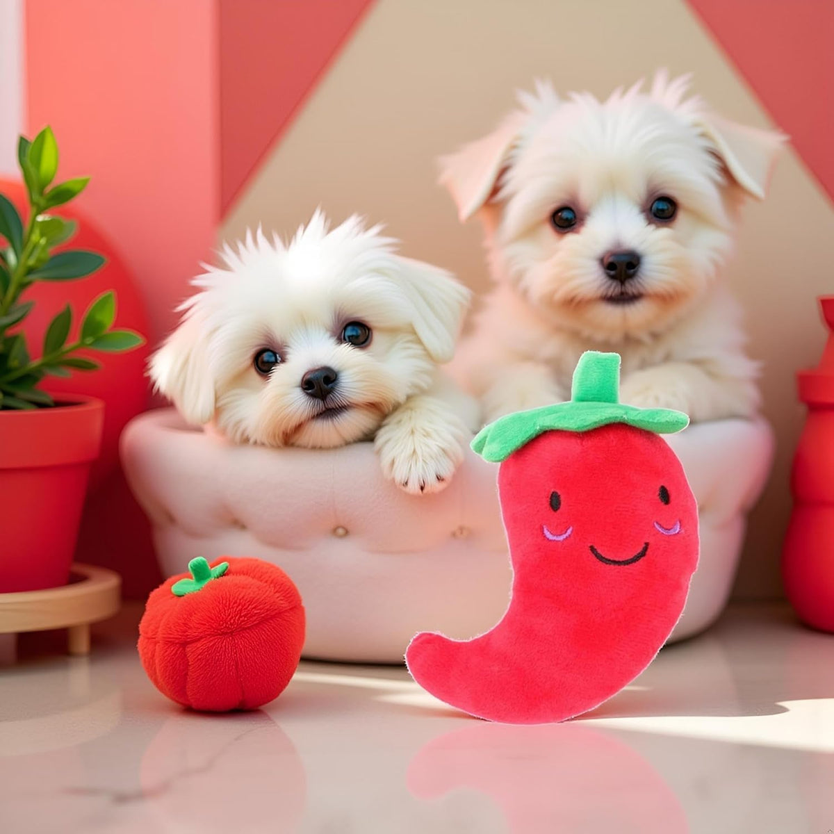 Red Squeaky Plush Dog Toys X2294