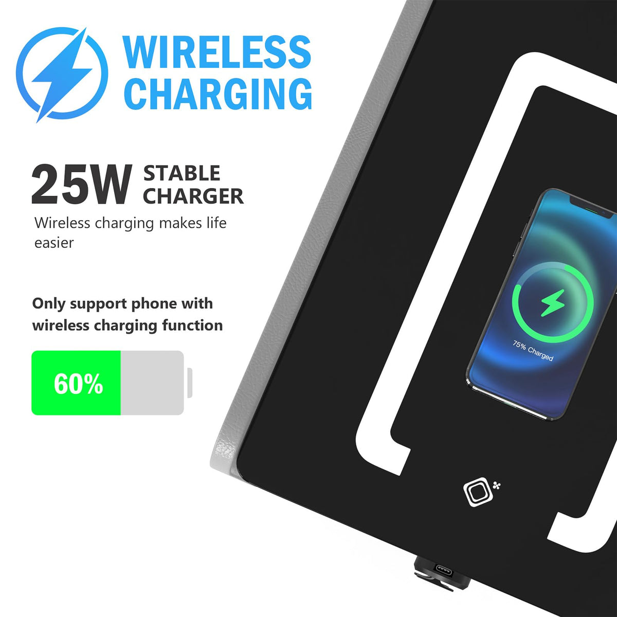Wireless Charging Nightstand with 2 Drawers X8650