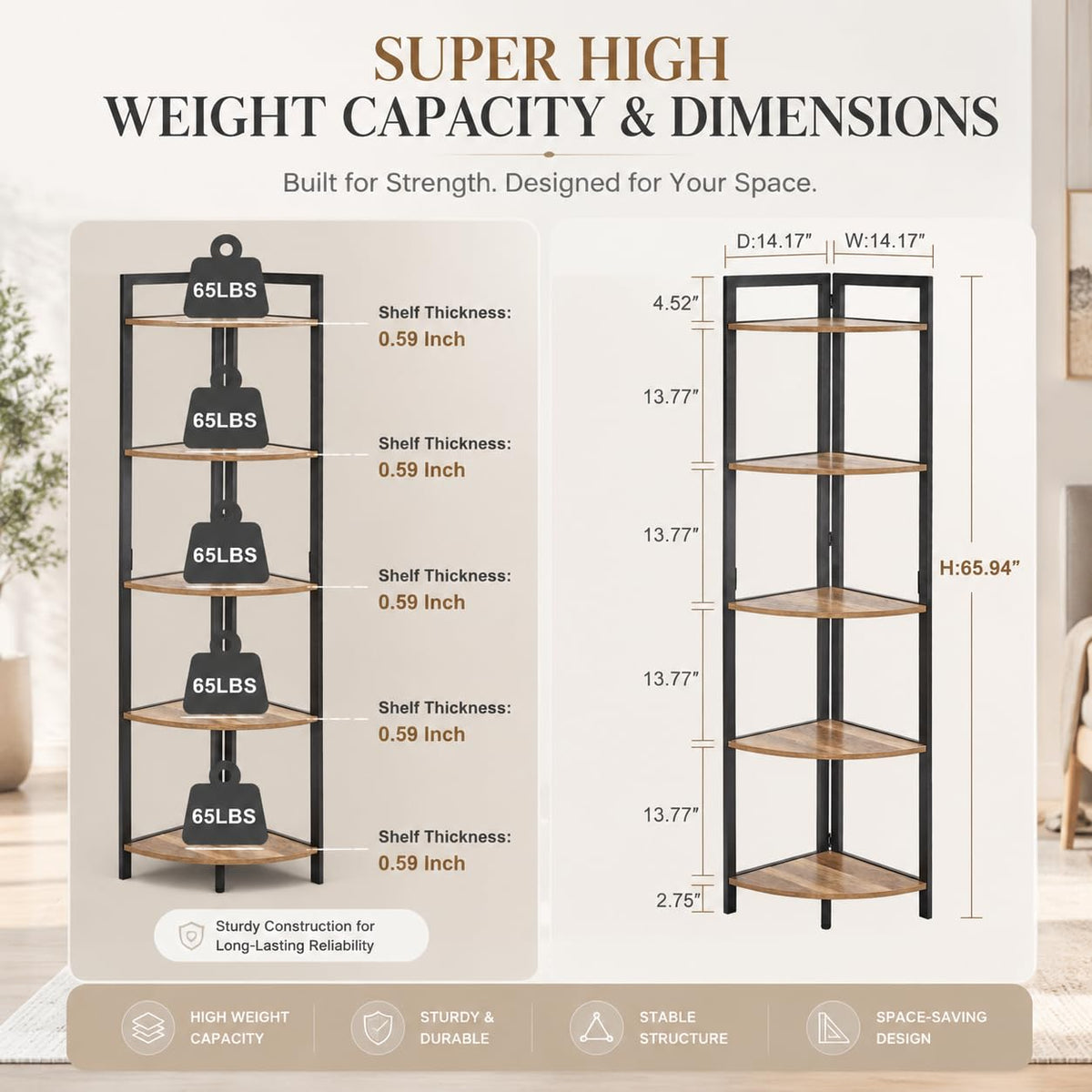 Tall Wood and Metal Corner Bookshelf Q593520