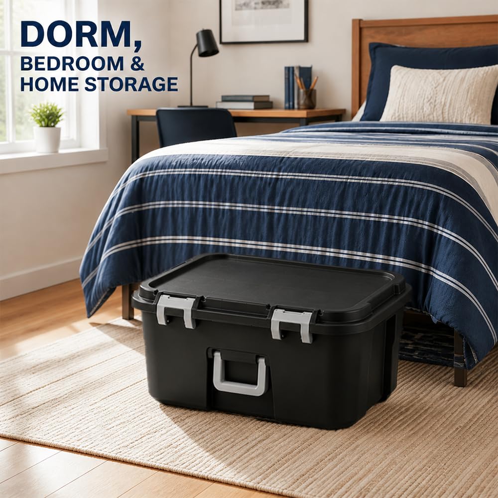 Rolling Storage Trunk with Wheels and Handle, 22 Gallon Black Bin A6703