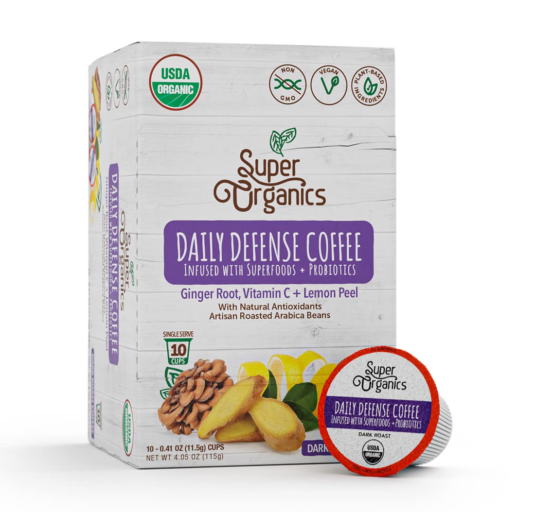 Organic Dark Roast Coffee K Cups with Superfoods and Probiotics, 10ct Single Serve Cups X636561