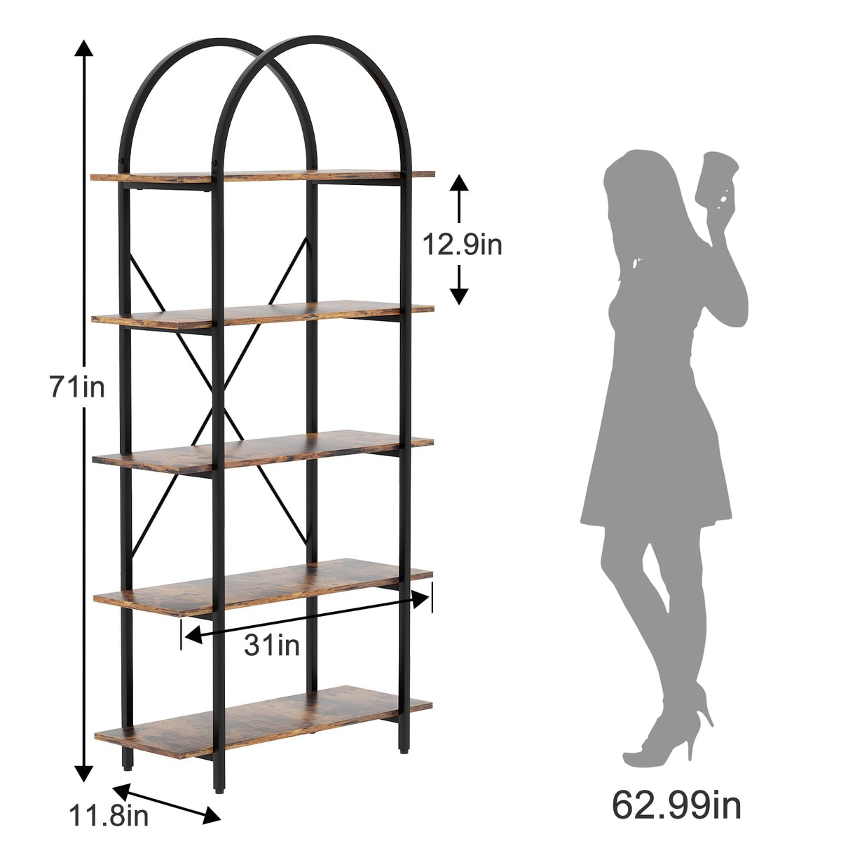 5 Tier Arched Bookshelf A507