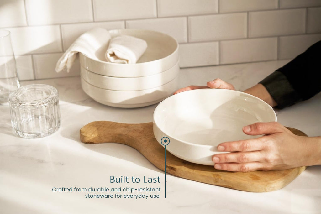 Ceramic Pasta Bowls Set of 4 White P353735