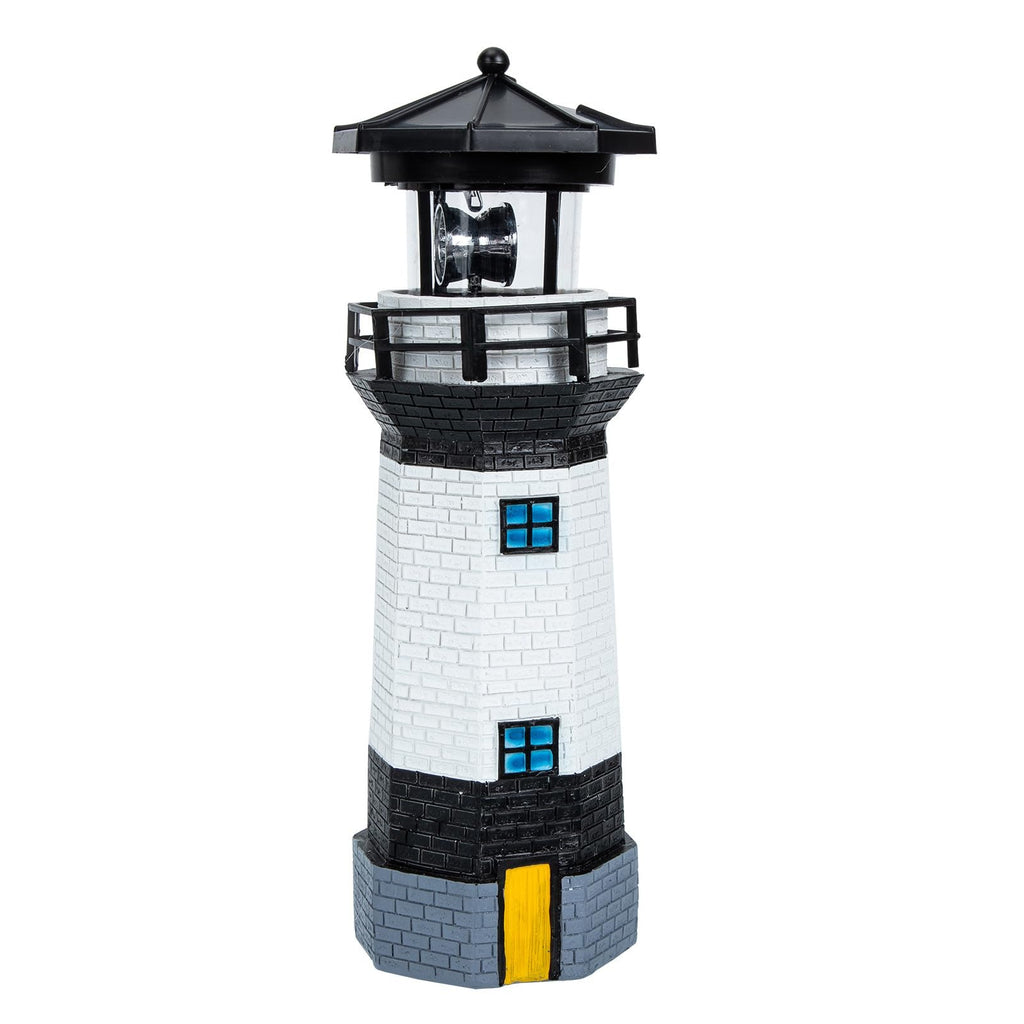 Black and White Resin Solar-Powered LED Lighthouse Garden Light M767492