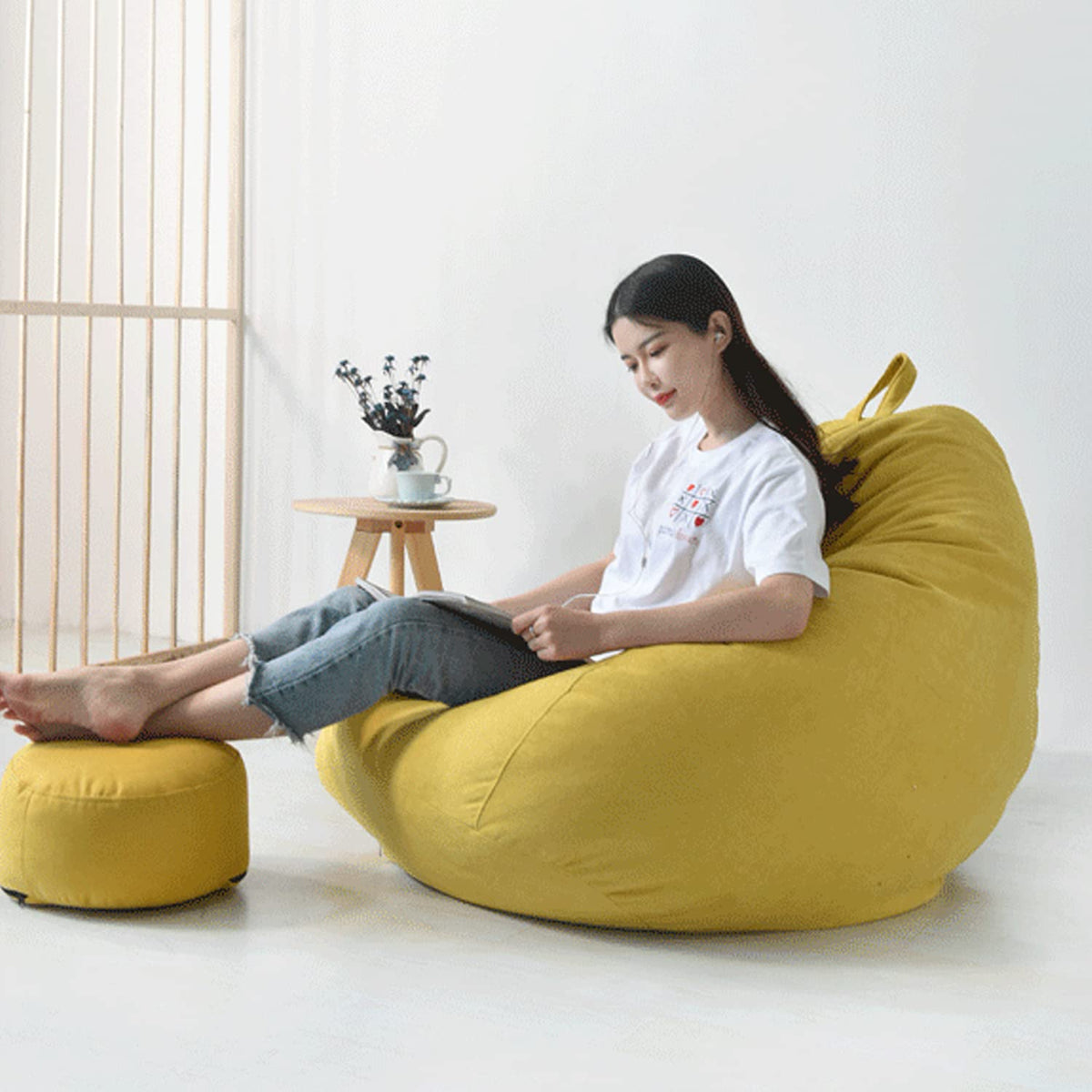 Washable Soft Bean Bag Chair Cover Only 110 * 120cm Yellow Y906