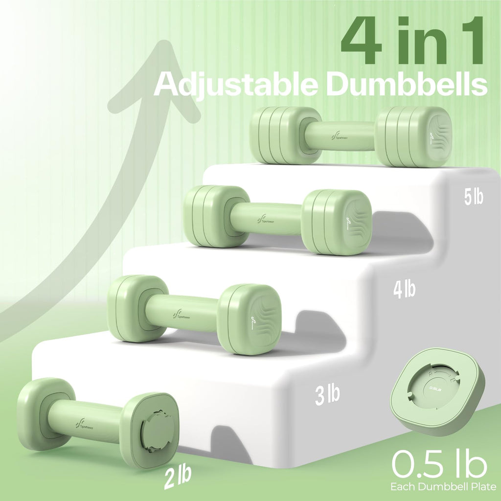 Adjustable Dumbbell Set of 2, 4 in 1 Free Weights with Soft Rubber Handle O349