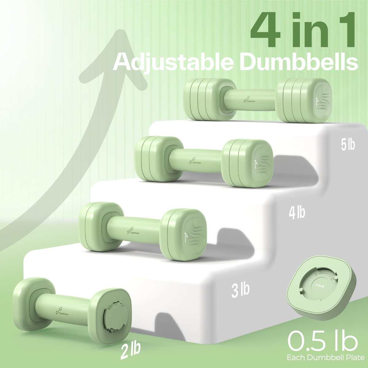 Adjustable Dumbbell Set of 2, 4 in 1 Free Weights with Soft Rubber Handle O349