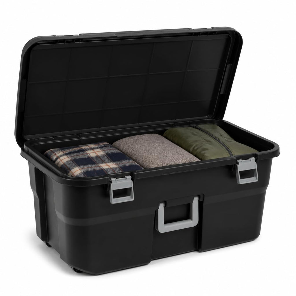 Rolling Storage Trunk with Wheels and Handle, 22 Gallon Black Bin A6703