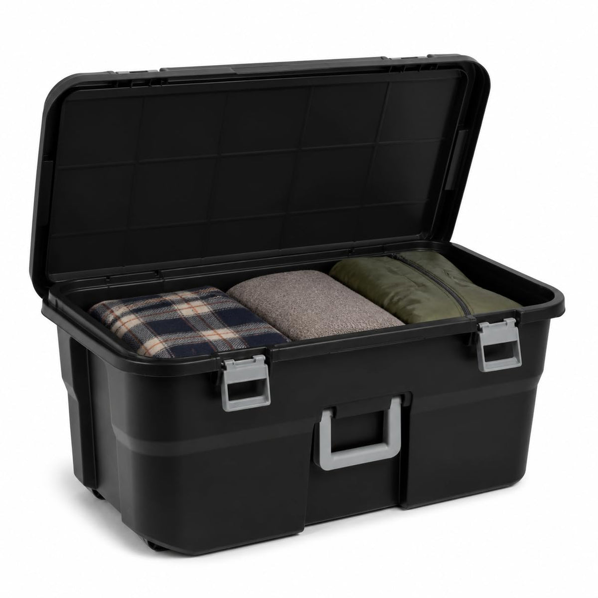 Rolling Storage Trunk with Wheels and Handle, 22 Gallon Black Bin A6703