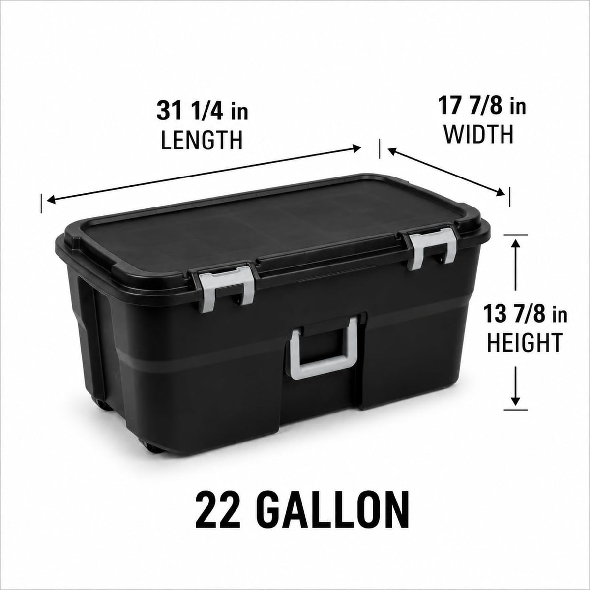 Rolling Storage Trunk with Wheels and Handle, 22 Gallon Black Bin A6703