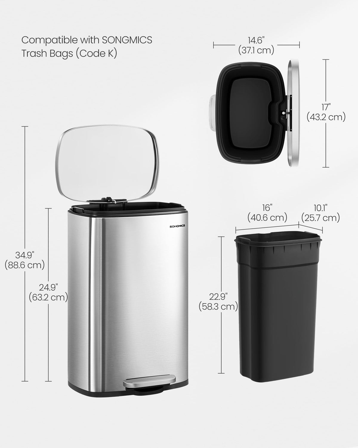 13 Gallon Stainless Steel Trash Can M495