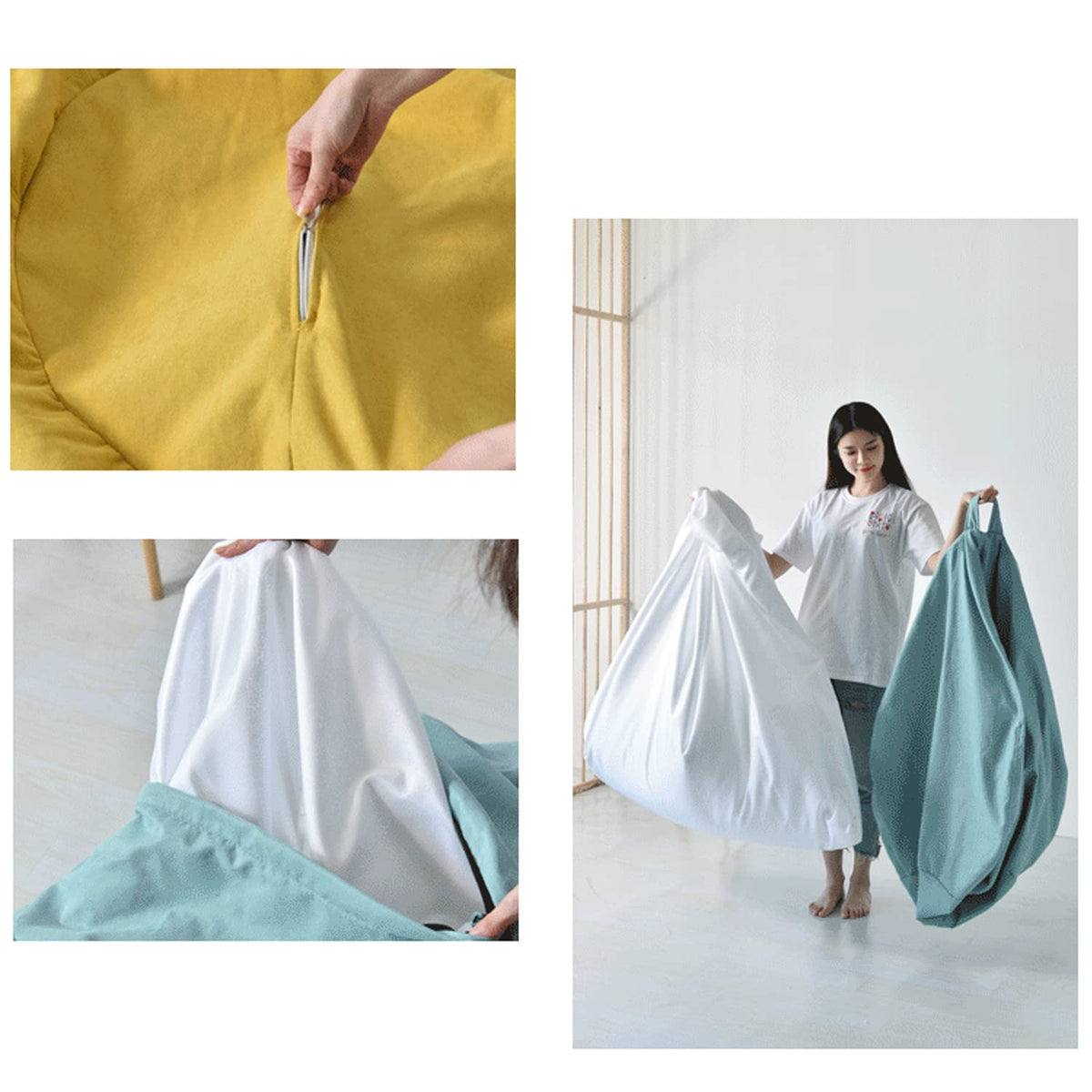 Washable Soft Bean Bag Chair Cover Only 110 * 120cm Yellow Y906