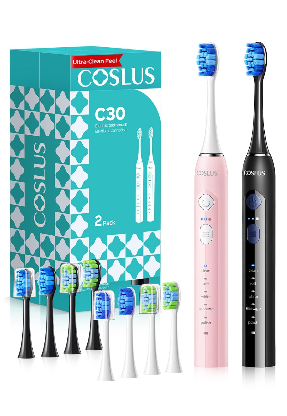 Electric Toothbrush 2PCS Black Pink H504