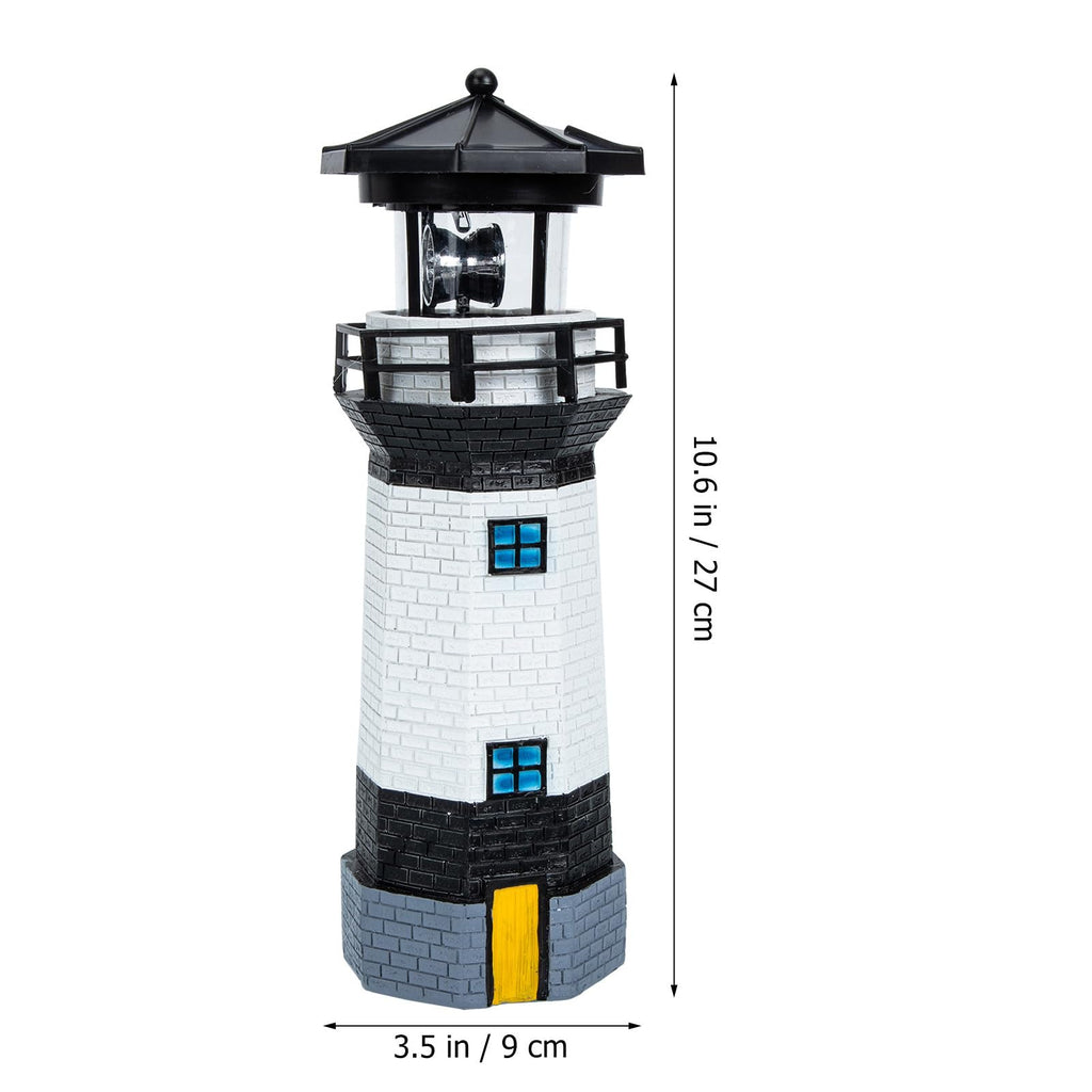 Black and White Resin Solar-Powered LED Lighthouse Garden Light M767492