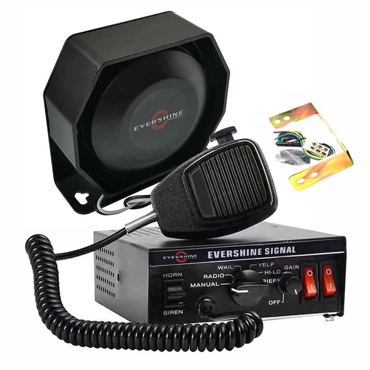 12V 100W Siren PA System Kit with Amplifier Speaker Microphone 7 Tones G889980