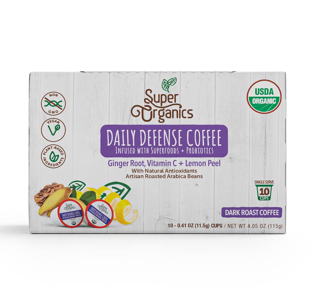 Organic Dark Roast Coffee K Cups with Superfoods and Probiotics, 10ct Single Serve Cups X636561