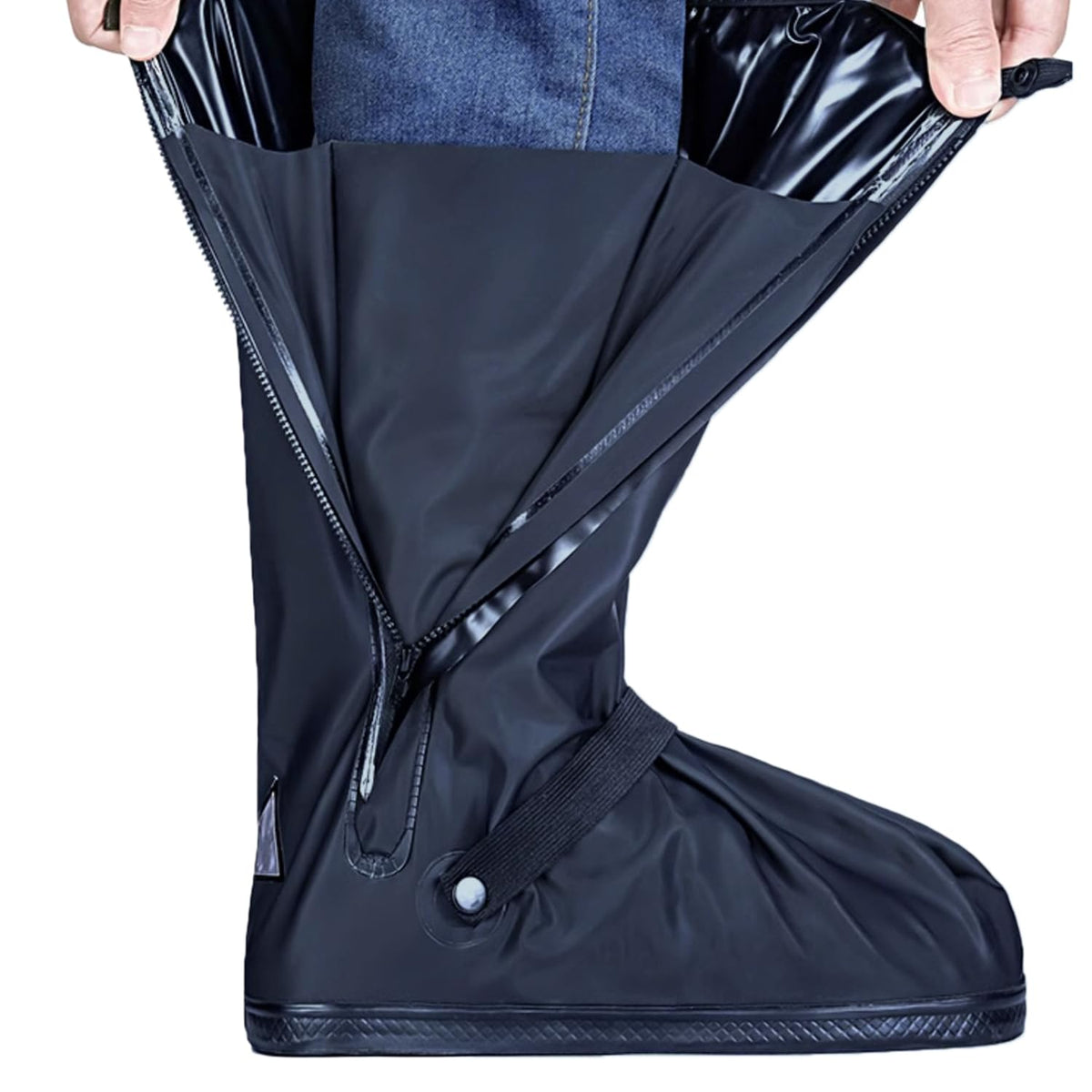 Black Waterproof Rain Boot Shoe Cover with Reflector B8333