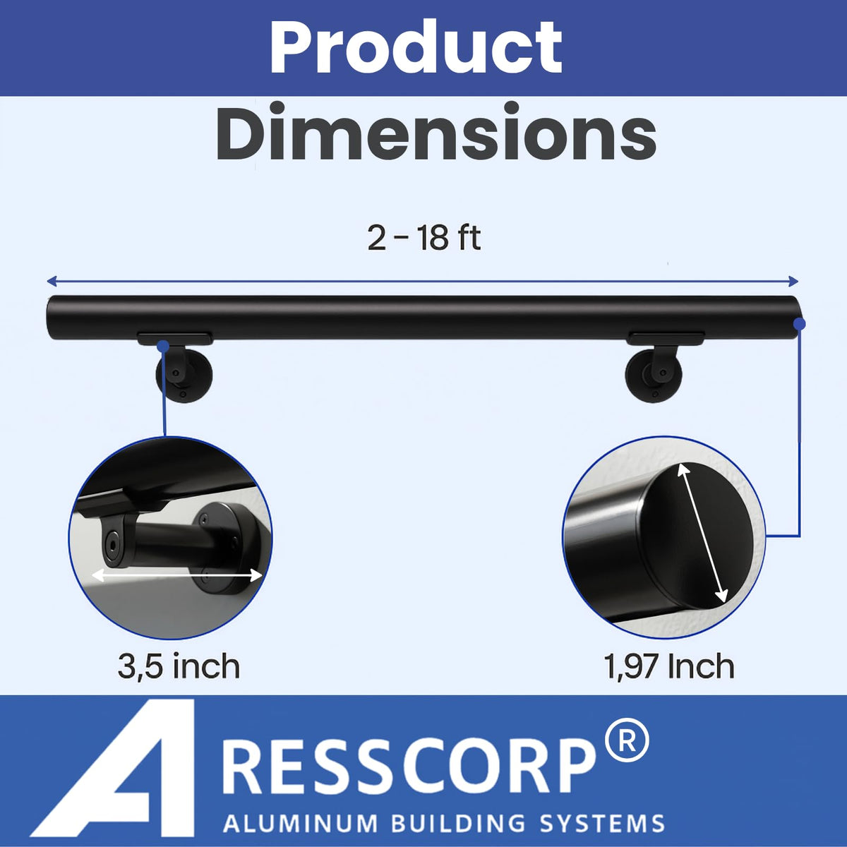 6FT Aluminum Handrail Kit Matte Black O27652
