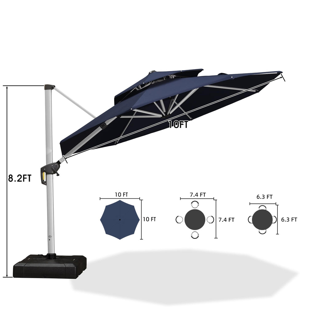 Navy Blue 10 FT Cantilever Patio Umbrella with Base T492