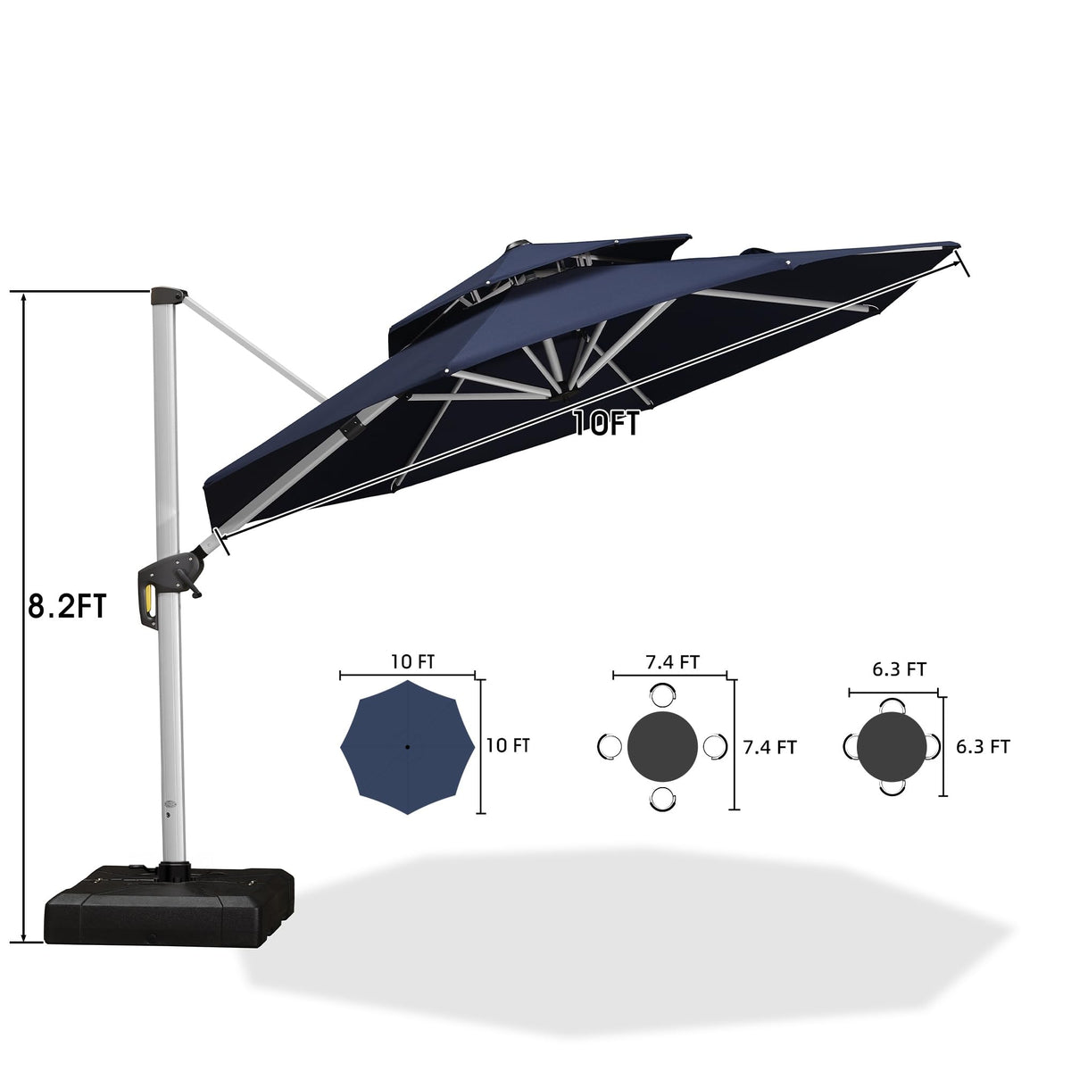 Navy Blue 10 FT Cantilever Patio Umbrella with Base T492