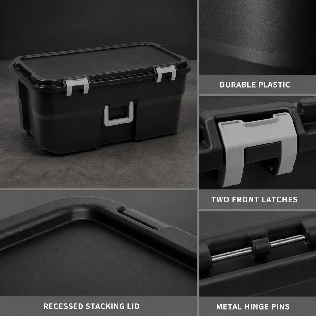 Rolling Storage Trunk with Wheels and Handle, 22 Gallon Black Bin A6703