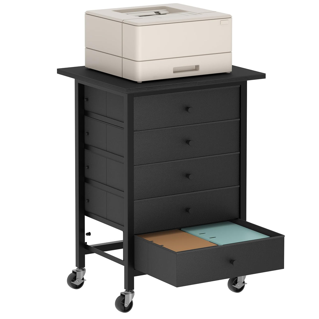 Black 5 Drawer Rolling File Cabinet with Wheels H2370