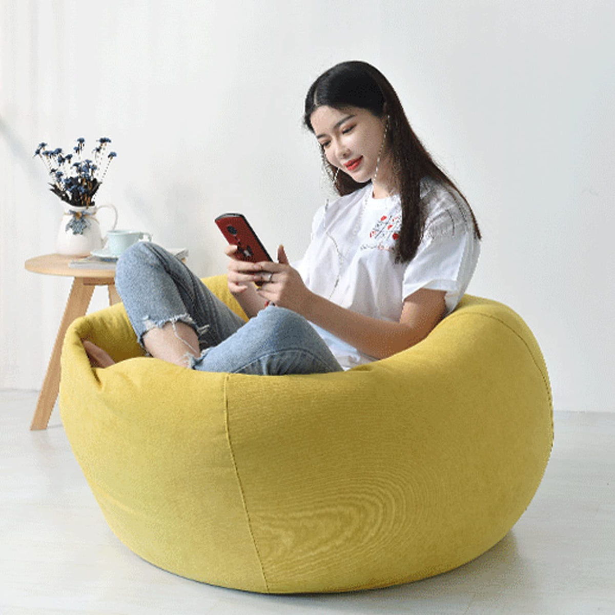 Washable Soft Bean Bag Chair Cover Only 110 * 120cm Yellow Y906