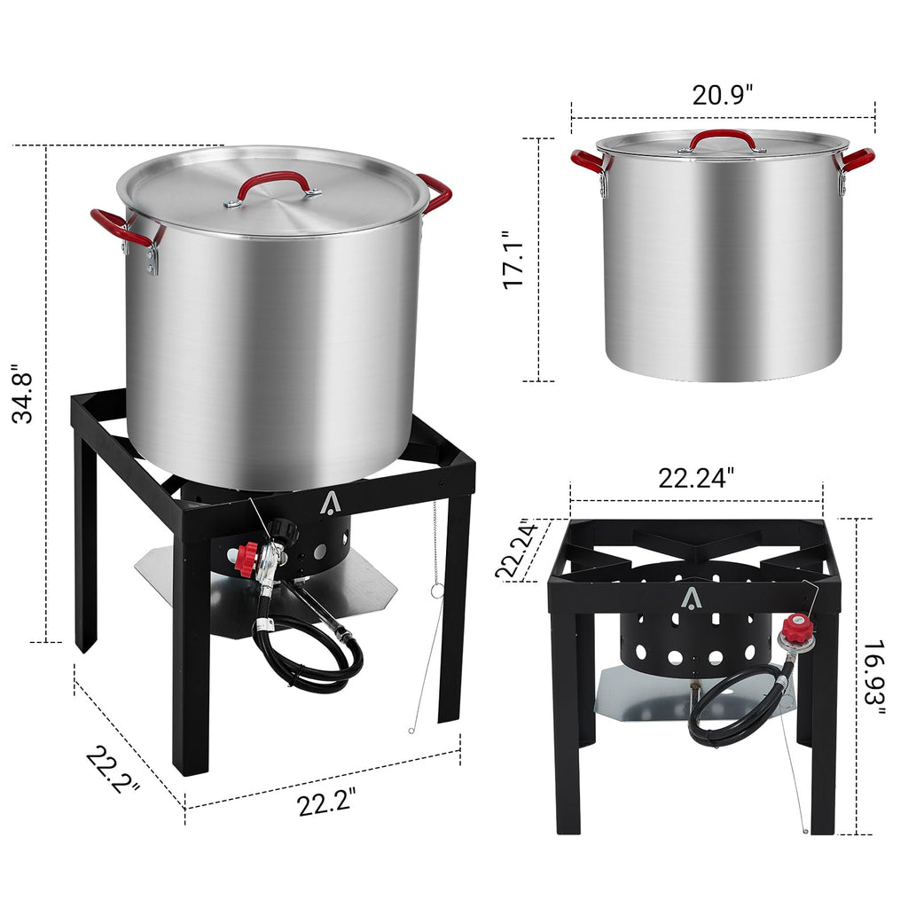 100Qt Aluminum Seafood Boil Pot with Strainer Basket and Propane Stove Burner A27125