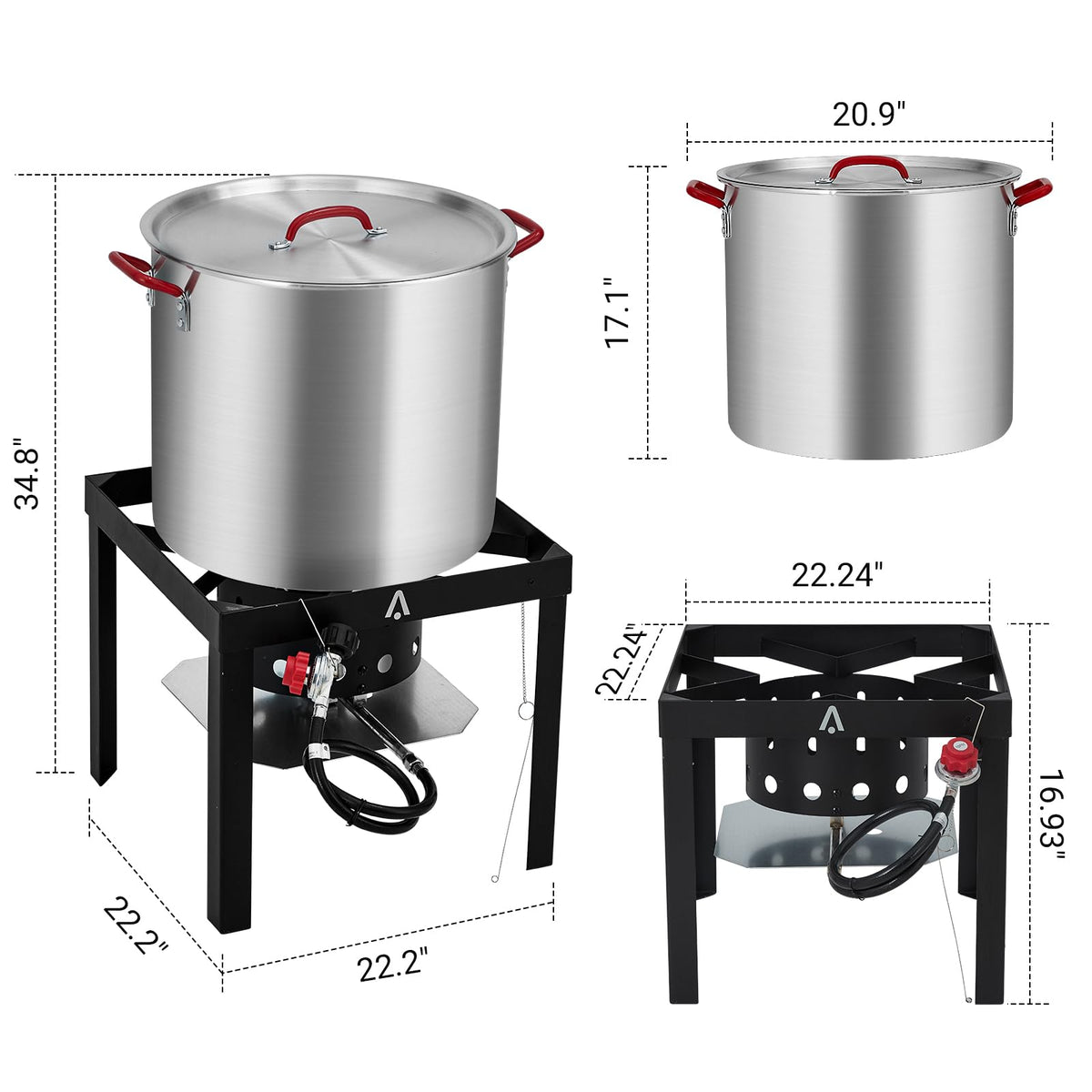 100Qt Aluminum Seafood Boil Pot with Strainer Basket and Propane Stove Burner A27125